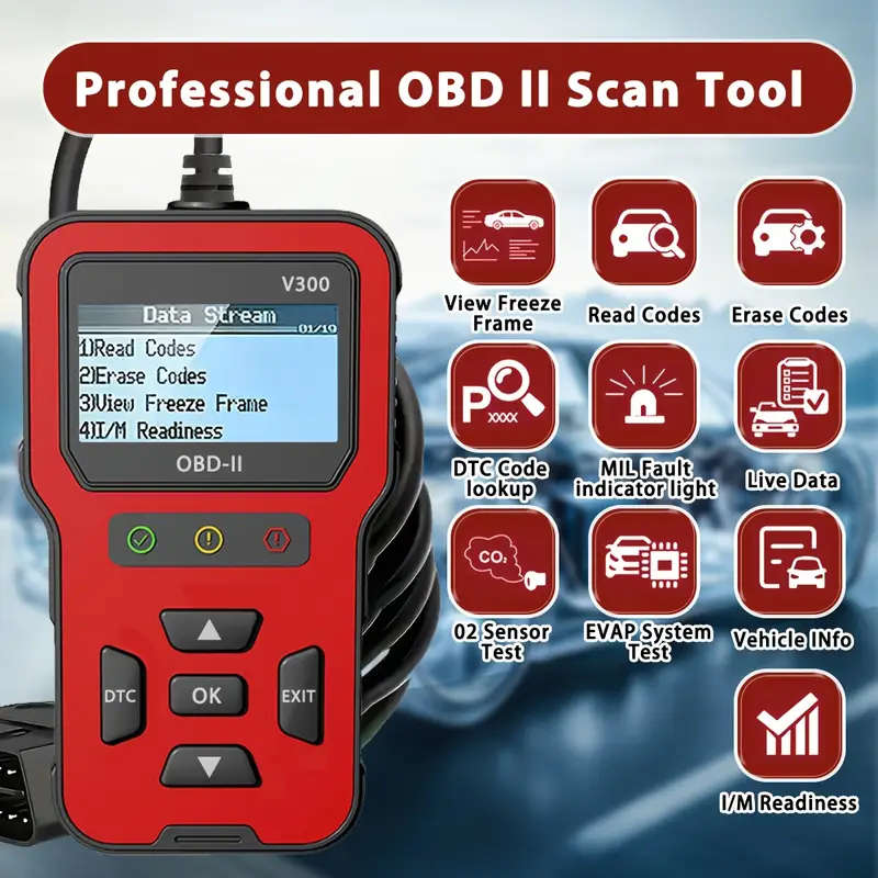 V300 Car Diagnostic Tool OBDII Engine Fault Reading