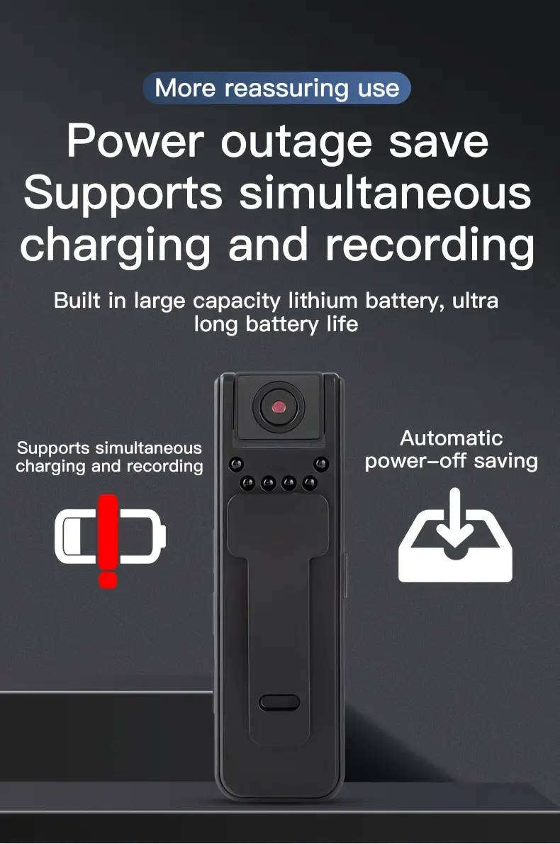 Body Camera with 1080P HD Recording Night Vision Function, Wearable Camera,  180° Rotatable Lens