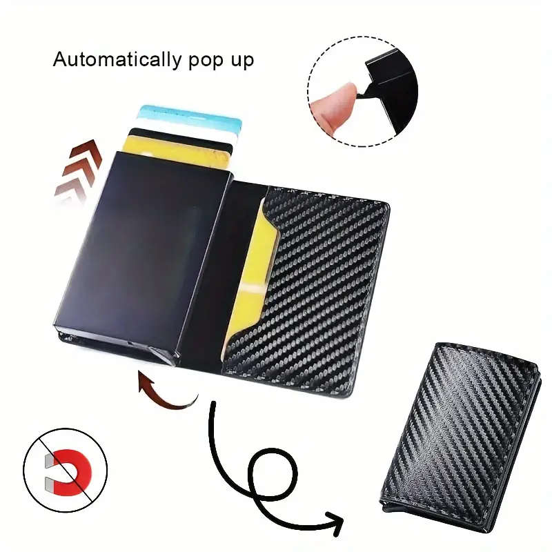 RFID Blocking Metal Case Card Holder Carbon Fibre Pattern Faux Leather Wallet