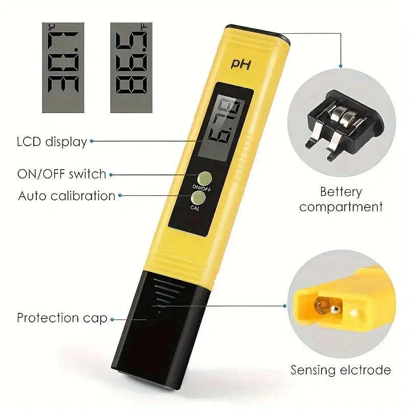 Digital pH Meter with Backlit LCD Display, 0-14 pH Range