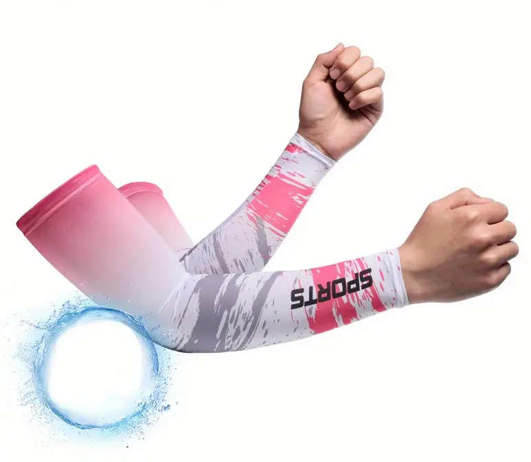 Unisex Cooling Arm Sleeves  Sports Running UV Sun Protection Outdoor Sleeves 1-Pair [PINK/GREY]