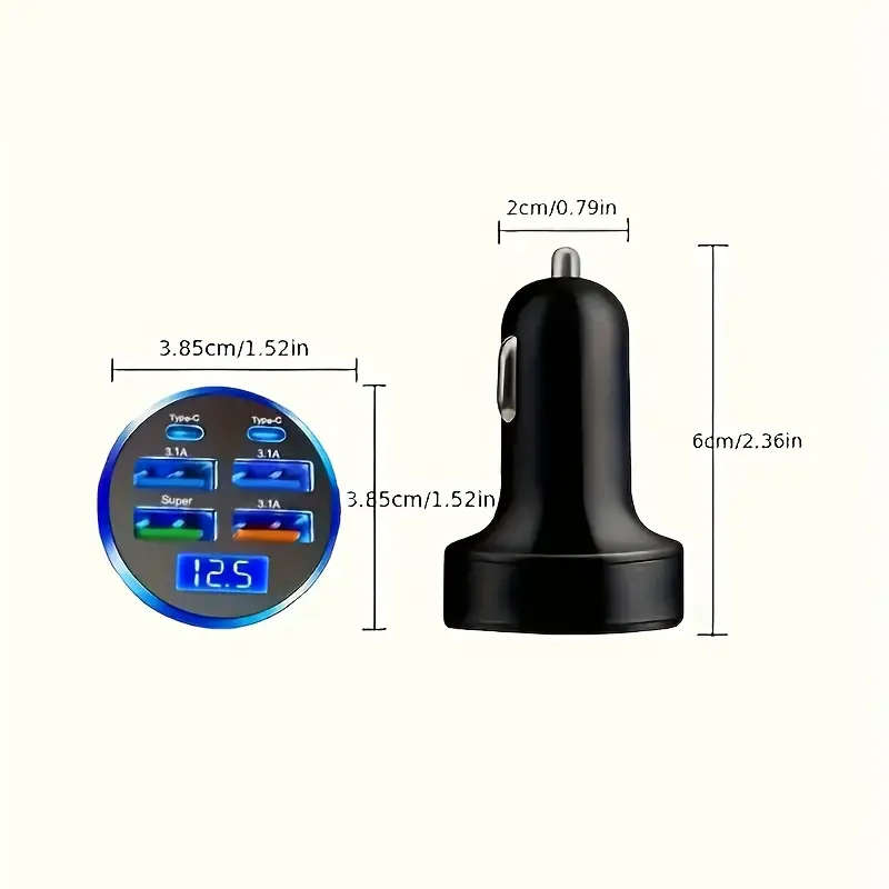 6-in-1 Fast Charging Car Charger with LED Display