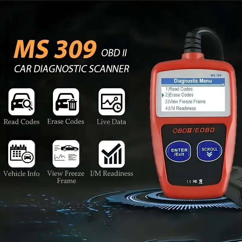 MS309 Car Fault Detector Code Reader OBD2 Scanner Diagnostic Tool Car Several Models (Red or Black)