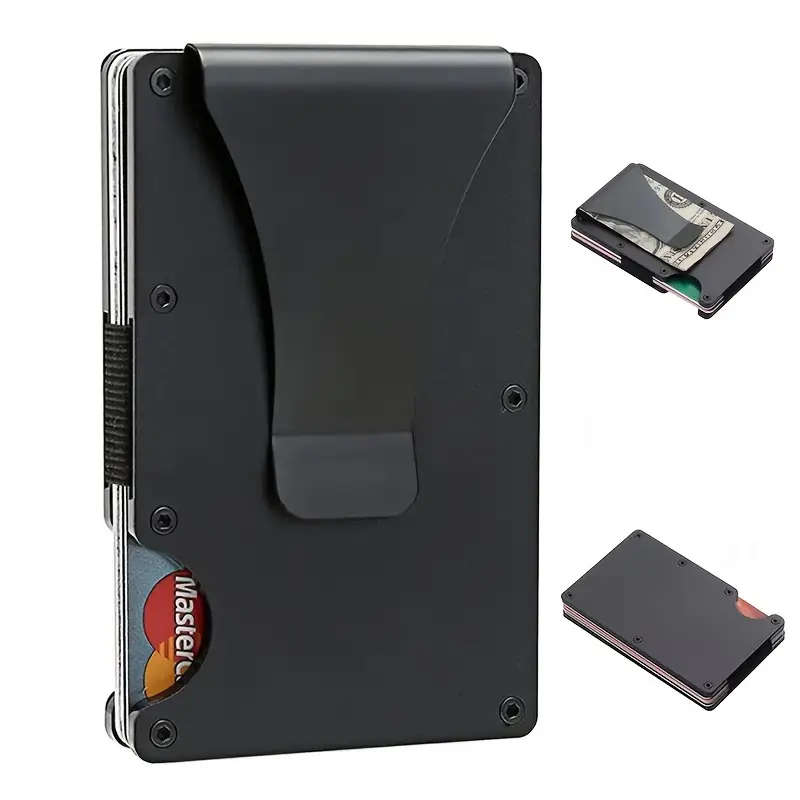 RFID Blocking Slim Aluminum Wallet Credit Card Holder Anti-Theft Metal Money Clip Grey