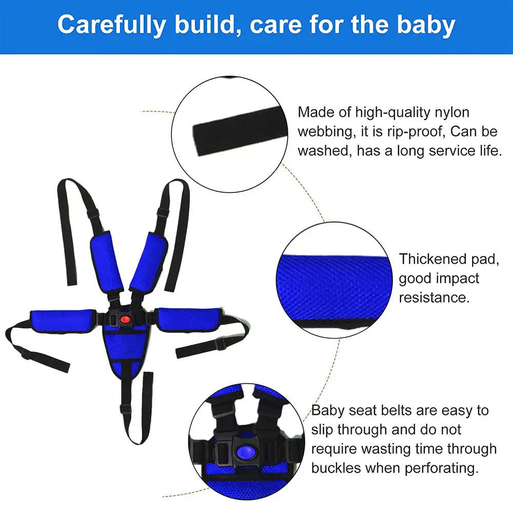 Universal Baby 5 Point Safety Harness Belt For High Chair Stroller (Blue)