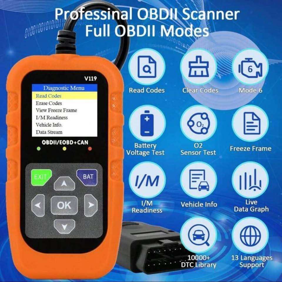 OBD II Color Car Fault Detector Code Reader OBD2 Scanner Diagnostic Tool V119 (Orange)