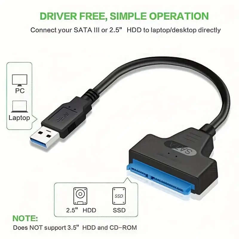 SATA To USB Cable - USB 3.0 Adapter Cable for 2.5` SATA SSD/HDD Drive