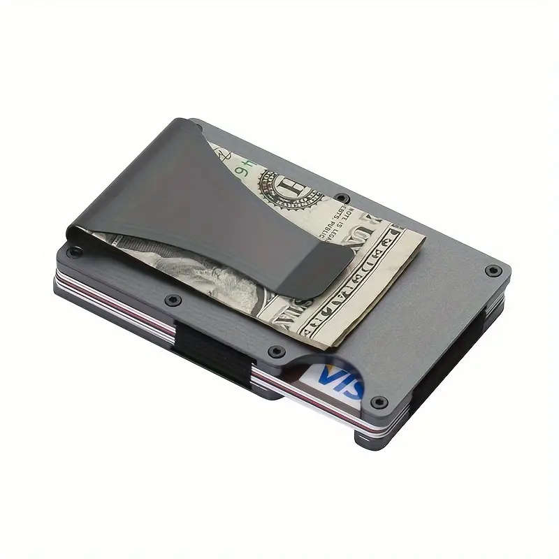 RFID Blocking Slim Aluminum Wallet Credit Card Holder Anti-Theft Metal Money Clip Grey