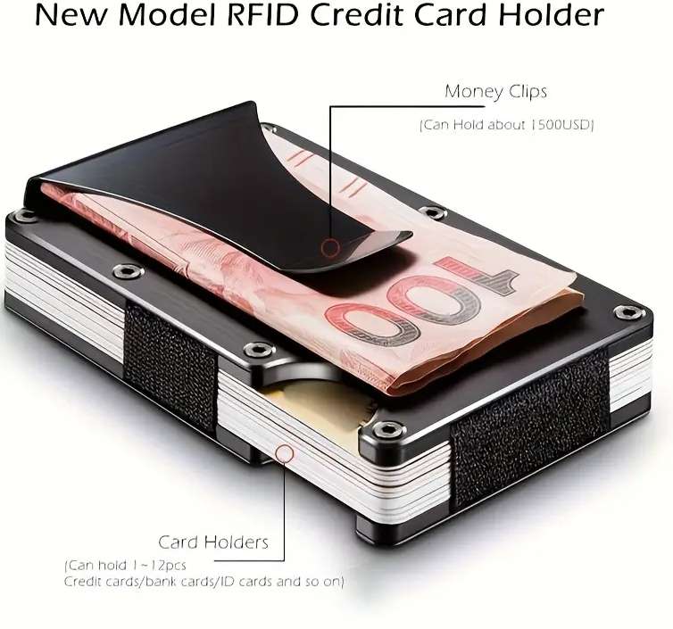 RFID Blocking Slim Aluminum Wallet Credit Card Holder Anti-Theft Metal Money Clip Grey