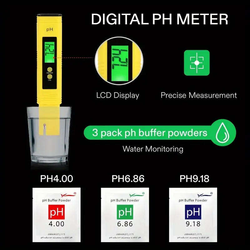 Digital pH Meter with Backlit LCD Display, 0-14 pH Range