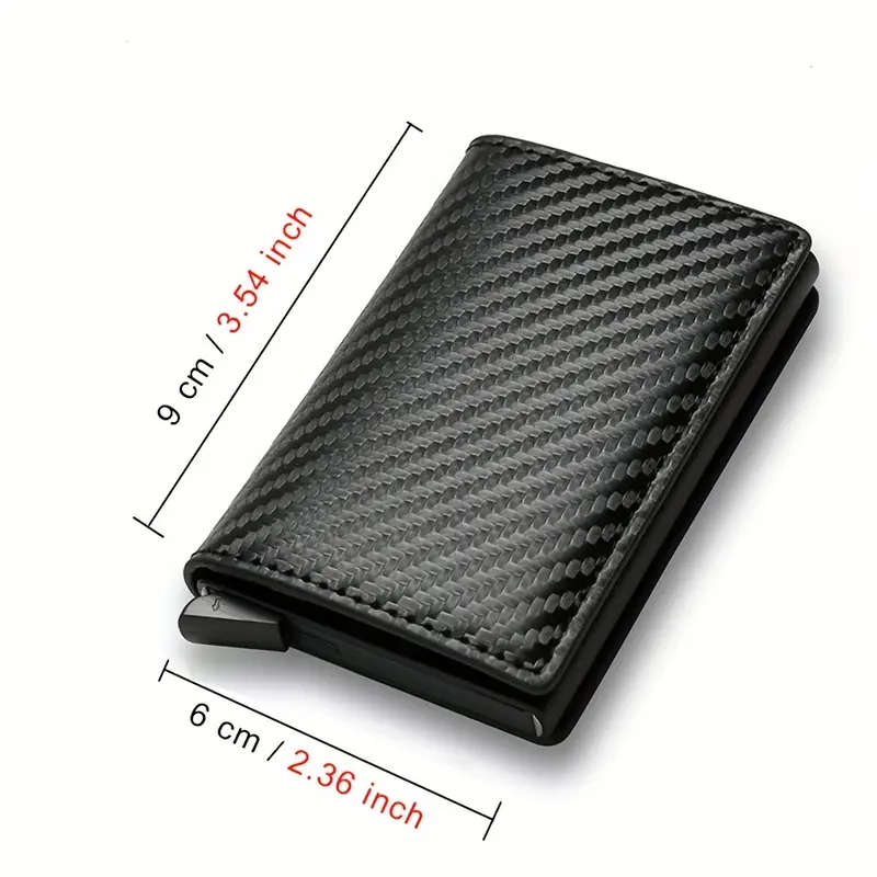 RFID Blocking Metal Case Card Holder Carbon Fibre Pattern Faux Leather Wallet