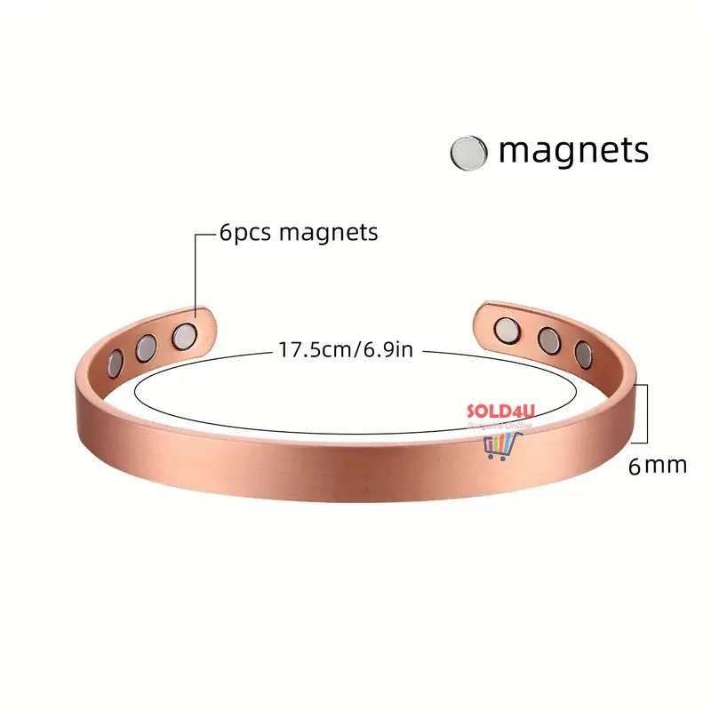Copper Magnetic Bracelet For Men, Cuff Bangle With Effective 6Pc Neodymium Magnets