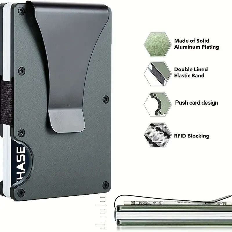 RFID Blocking Slim Aluminum Wallet Credit Card Holder Anti-Theft Metal Money Clip Grey