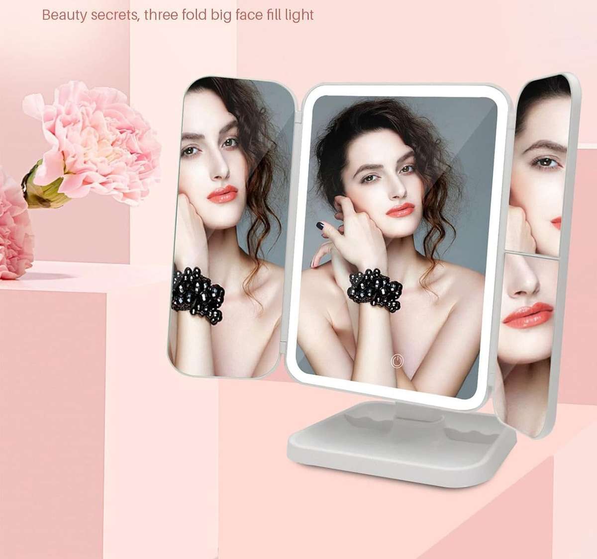 1X to 3X Magnifying 3-Colour Light Touch LED Trifold Makeup Mirror with 52 Led Lights