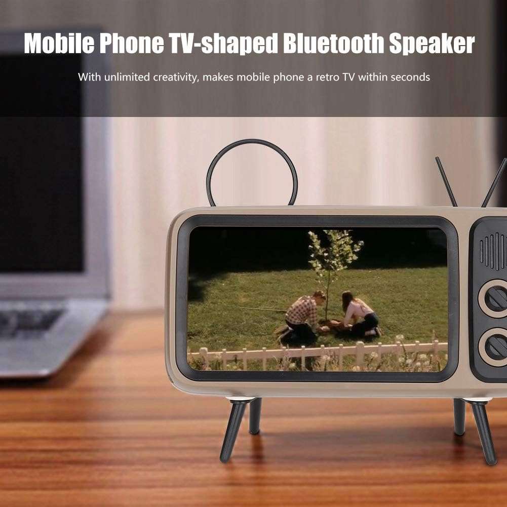 Bluetooth Speaker Stereo and Phone Dock Vintage Inspired TV Shape