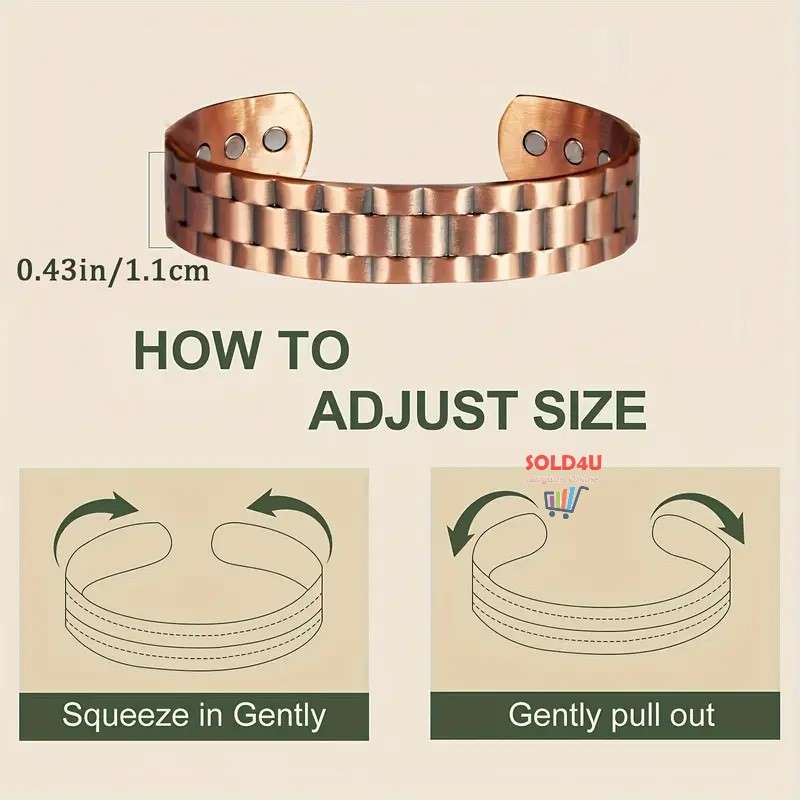 Copper Magnetic Bracelet For Men, Cuff Bangle With Effective 6Pc Neodymium Magnets, Geometric Grid