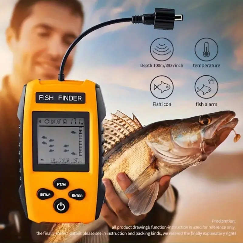Portable Wired Fish Finder with LCD Display and Sonar Sensor Transducer