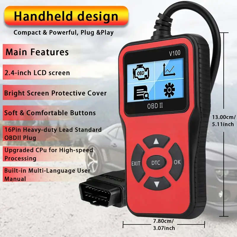 Professional Engine Fault Code Diagnostic Scan Tool for OBD II Protocol Cars | V100 OBD2 Scanner