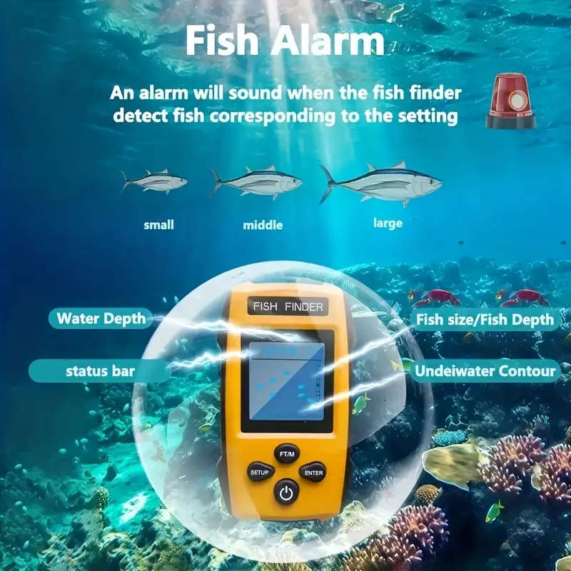 Portable Wired Fish Finder with LCD Display and Sonar Sensor Transducer