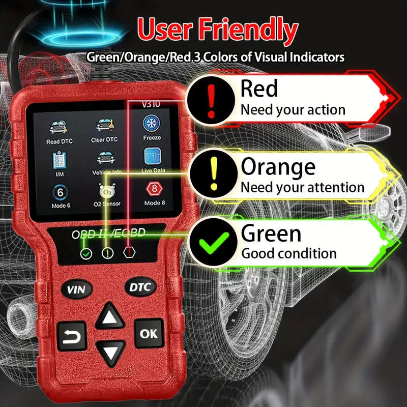 OBD2 Colorful Screen Car Fault Detector Automotive Diagnostic Tool (RED)