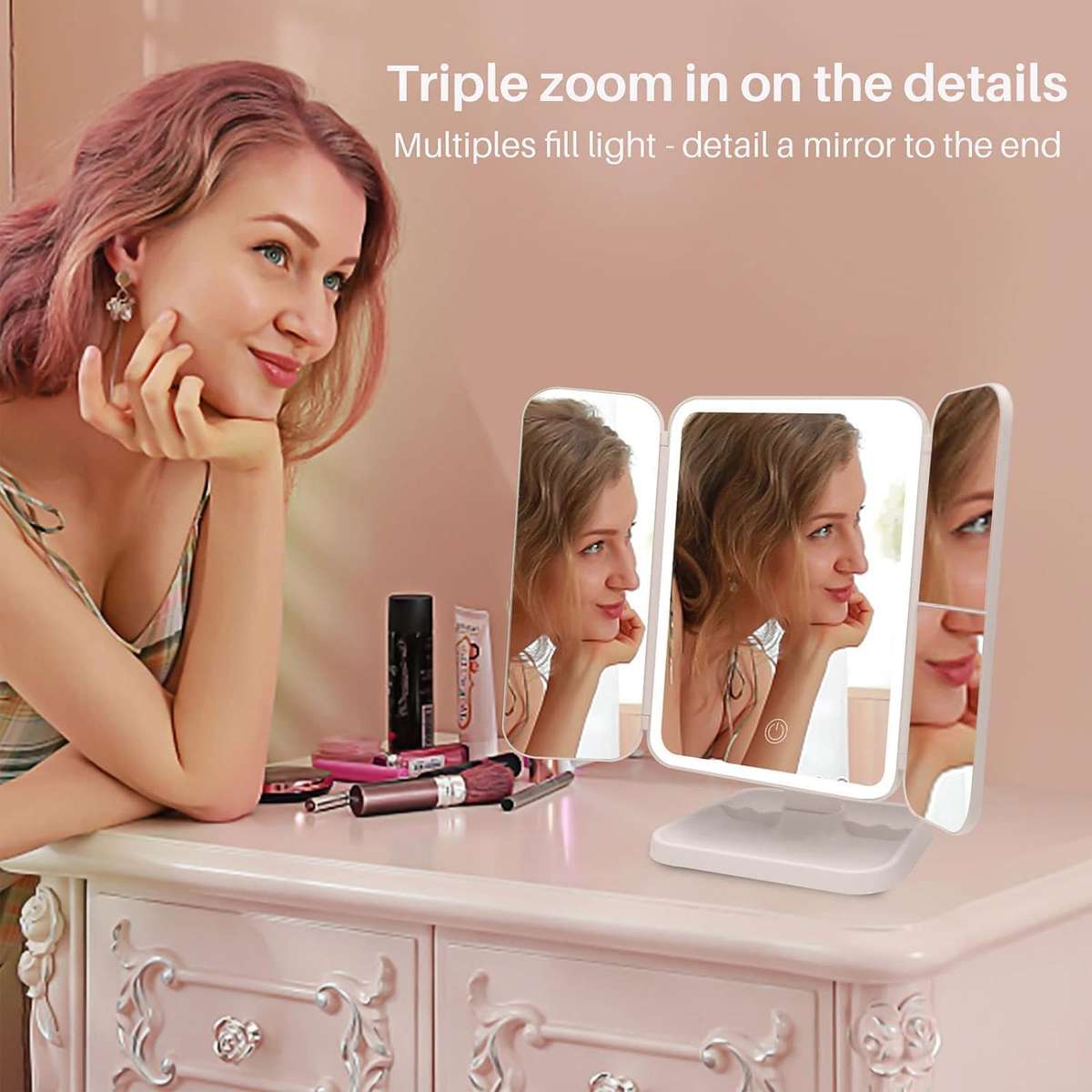 1X to 3X Magnifying 3-Colour Light Touch LED Trifold Makeup Mirror with 52 Led Lights