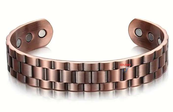 Copper Magnetic Bracelet For Men, Cuff Bangle With Effective 6Pc Neodymium Magnets, Geometric Grid