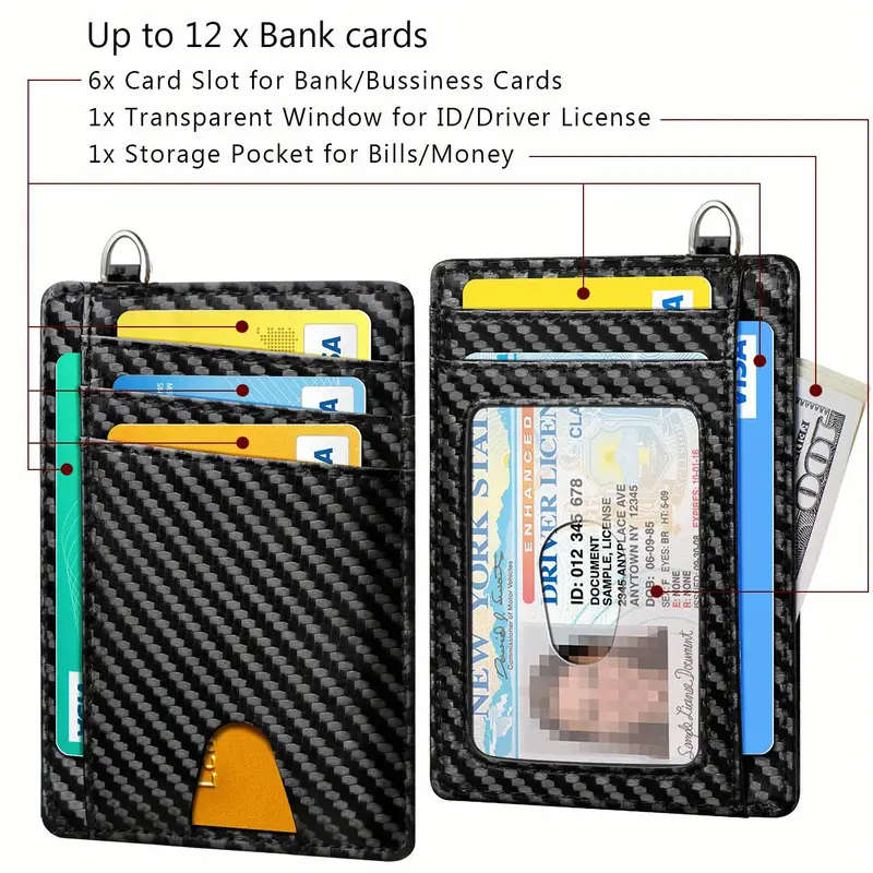 Carbon Fibre Black Slim Minimalist Wallet RFID Blocking Credit Card Holder