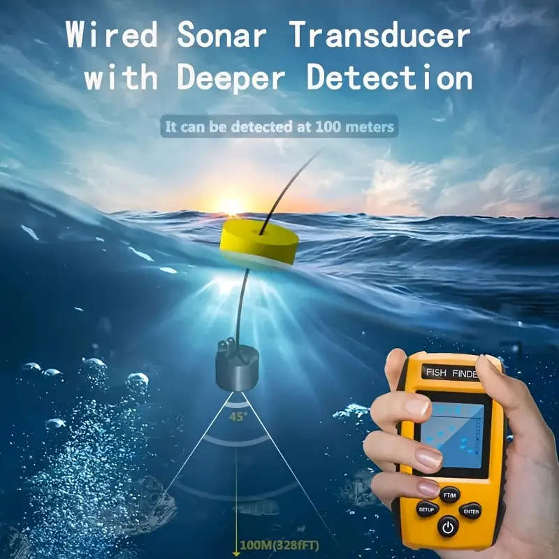 Portable Wired Fish Finder with LCD Display and Sonar Sensor Transducer