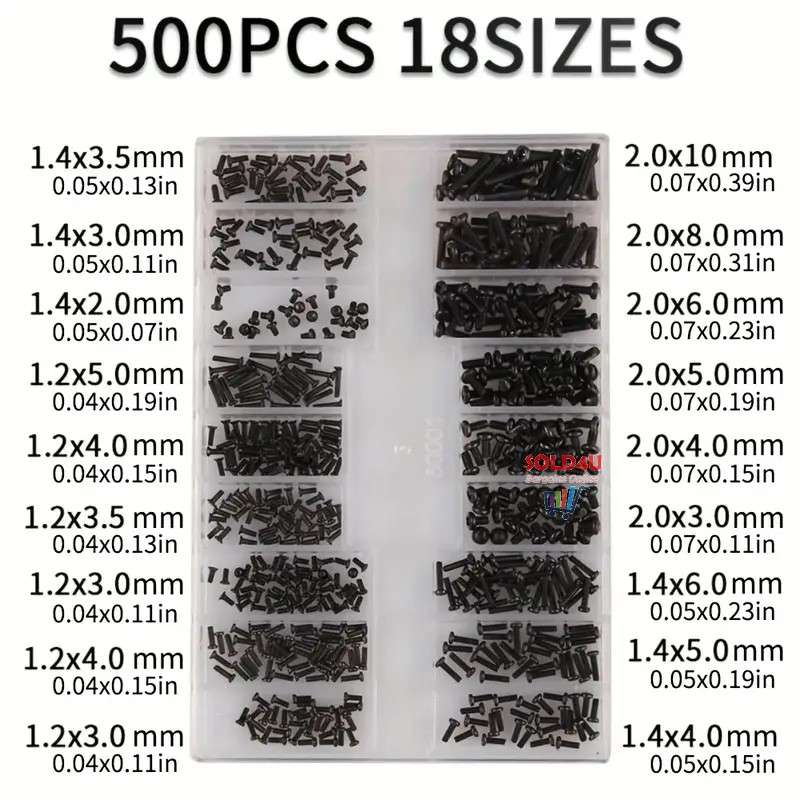 500-Piece Carbon Steel Screws Assortment Kit - 18 TYPES - Laptop Notebook Screws Set Kit Assorted