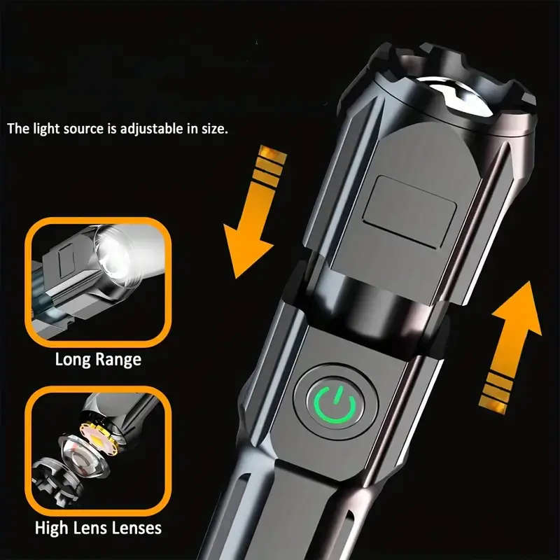 Ultra-Bright LED Flashlight Torch Rechargeable Zoomable with 3 Modes