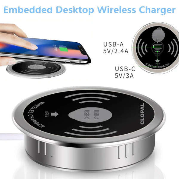 Embedded 10W Qi Desktop Fast Wireless Charger with USB Ports