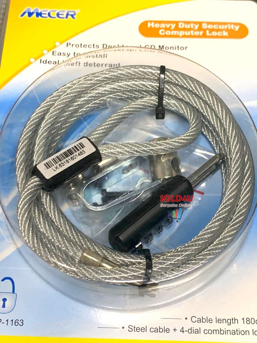 Mecer 4 Dial PC Cable Lock with Rope - LKCP-1163 Lock your Desktops & Monitors with this lock