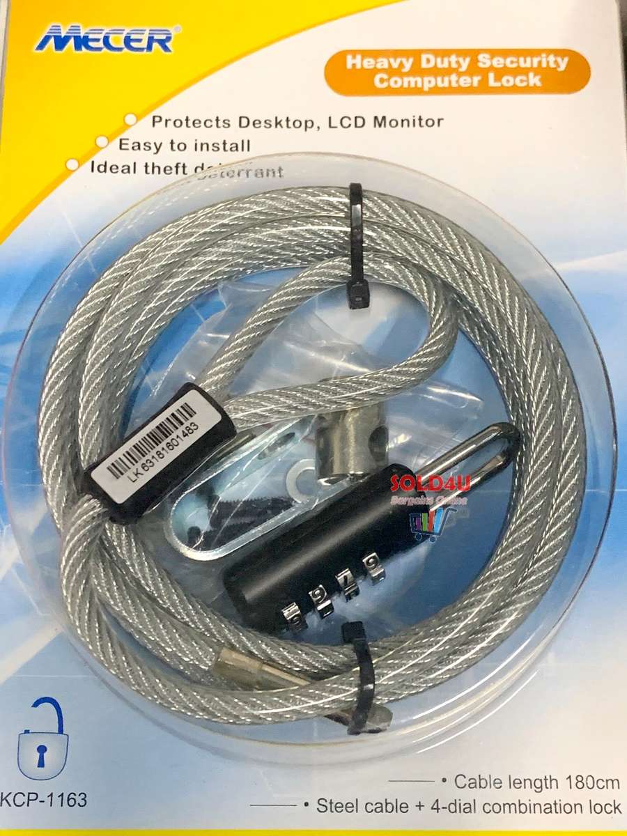 Mecer 4 Dial PC Cable Lock with Rope - LKCP-1163 Lock your Desktops & Monitors with this lock