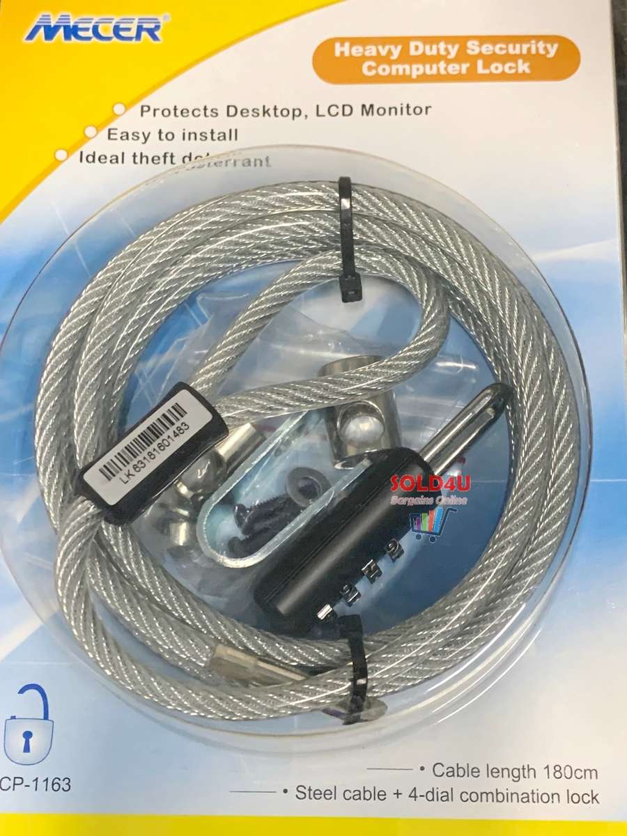 Mecer 4 Dial PC Cable Lock with Rope - LKCP-1163 Lock your Desktops & Monitors with this lock
