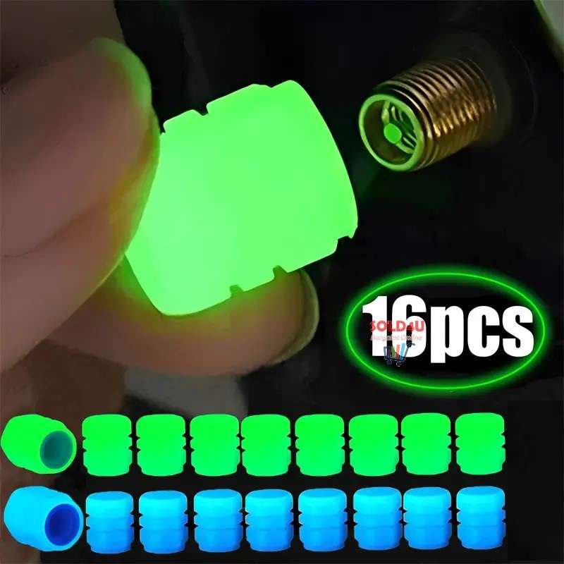 16pcs Car Tyre Valve Caps Luminous  (Green + Blue) Glow in Dark