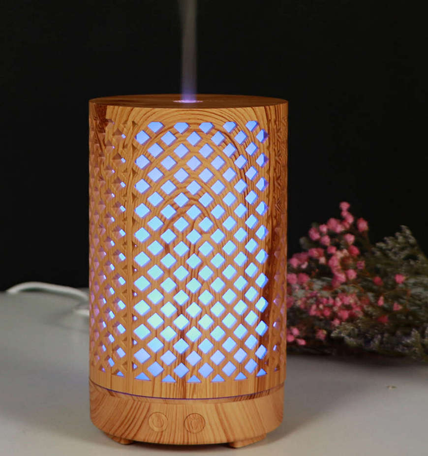 7 Colours Wood Grain Ultrasonic Humidifier Aroma Diffuser 200ml