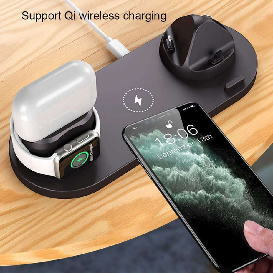 6 in 1 Multifunction Wireless Charger Dock for iWatch Airpods iPhone