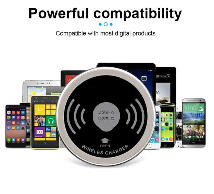 Embedded 10W Qi Desktop Fast Wireless Charger with USB Ports