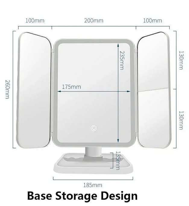 1X to 3X Magnifying 3-Colour Light Touch LED Trifold Makeup Mirror with 52 Led Lights