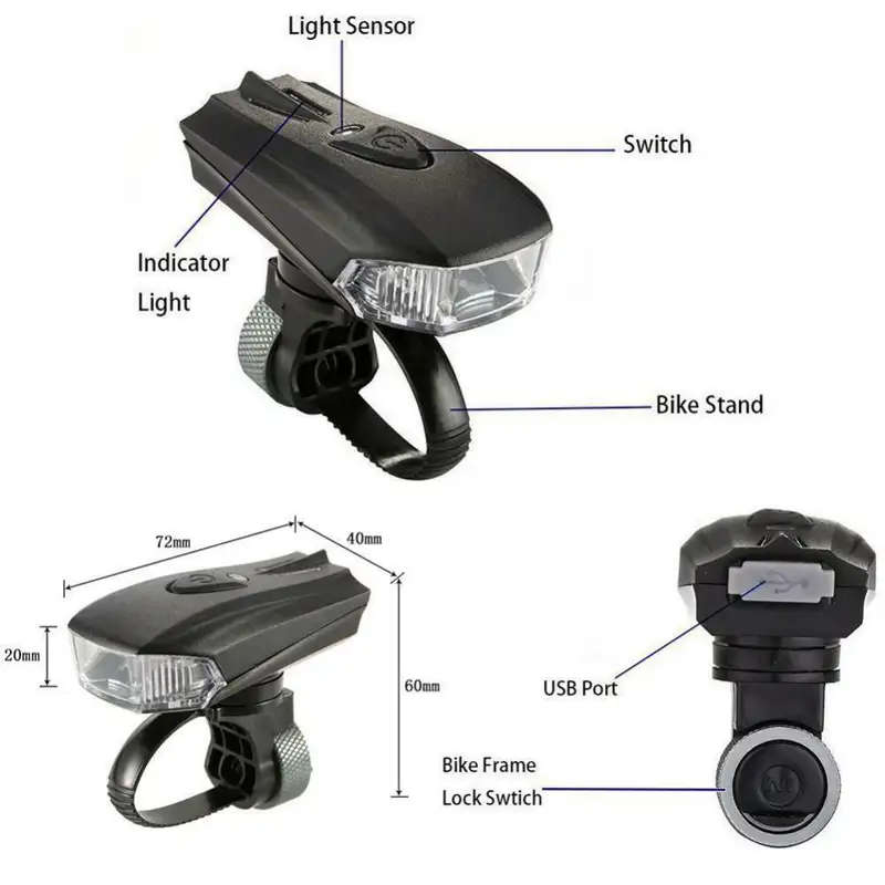 Bicycle Front Light Torch USB Rechargeable Lamp