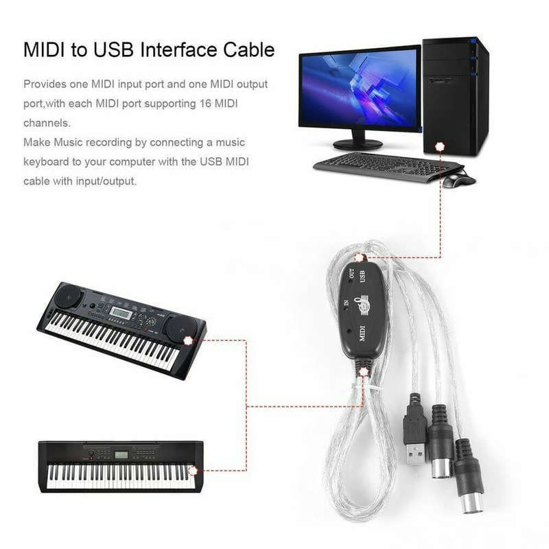 MIDI to USB IN-OUT Interface Cable Adapter for Keyboard Music Converter