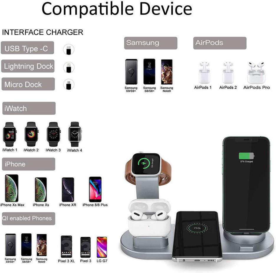 4 in 1 Multi-function Wireless Charging Station Silver