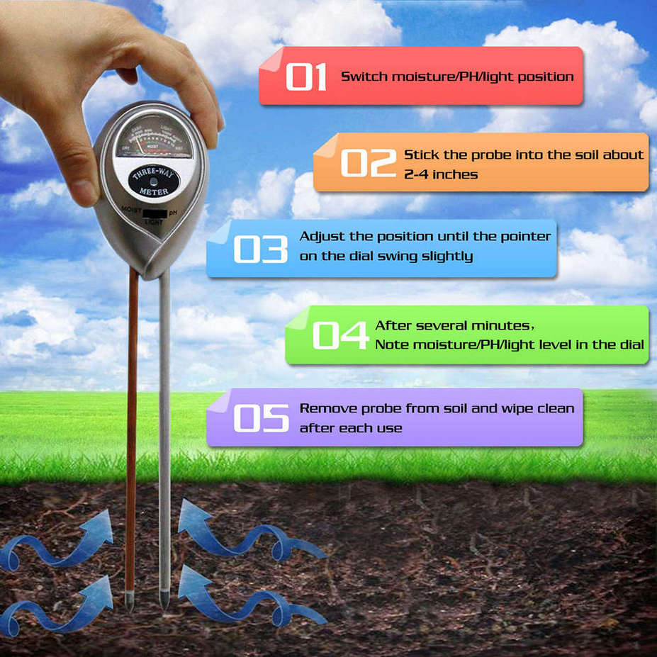 3-in-1 Gardening Soil Tester SunLight Moisture Meter & pH