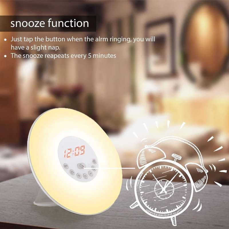 Sunrise Alarm Digital Clock Wake Up Light with 6 Nature Sounds FM Radio