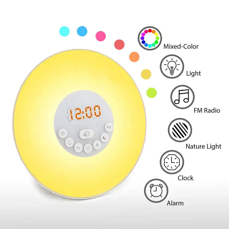 Sunrise Alarm Digital Clock Wake Up Light with 6 Nature Sounds FM Radio