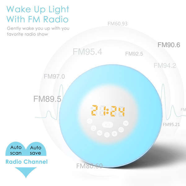 Sunrise Alarm Digital Clock Wake Up Light with 6 Nature Sounds FM Radio