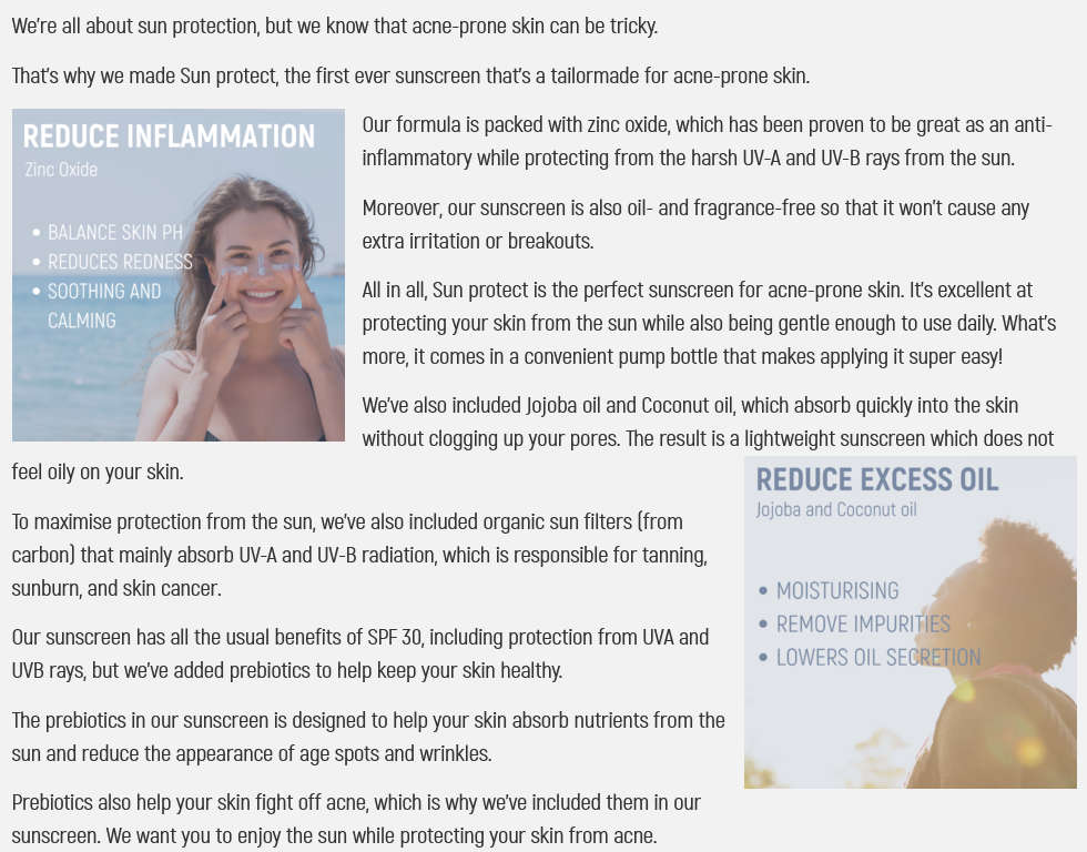 Sun protect moisturising cream for acne prone skin 100ml [ Acne-org-za ]