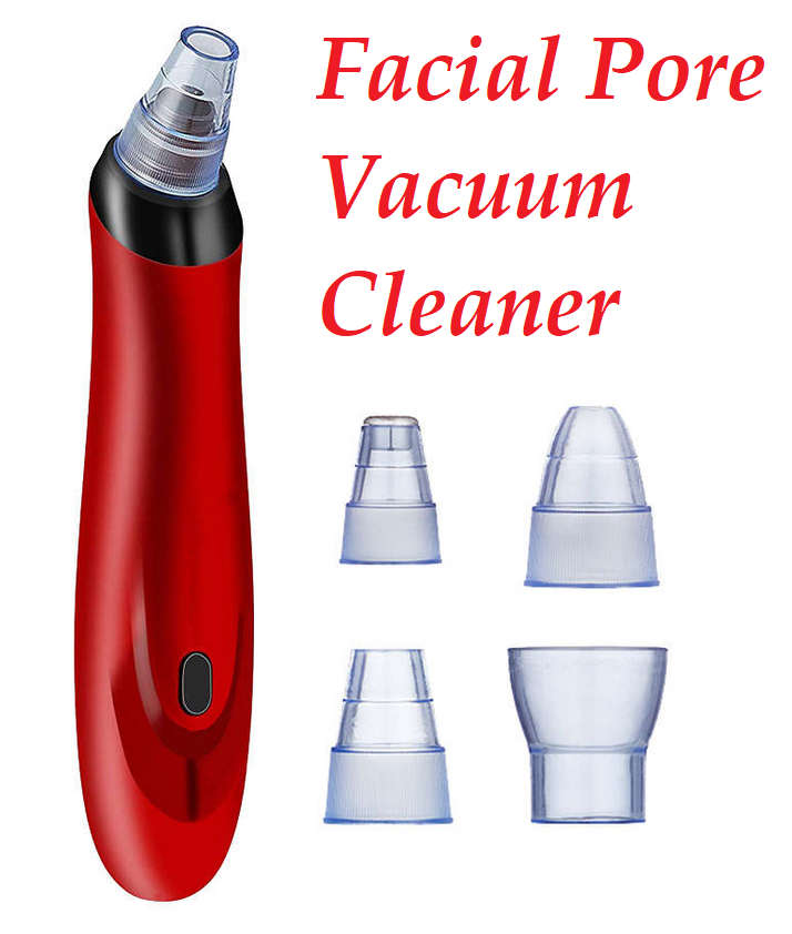 Professional Facial Blackhead remover with 5 Sucker Heads Red