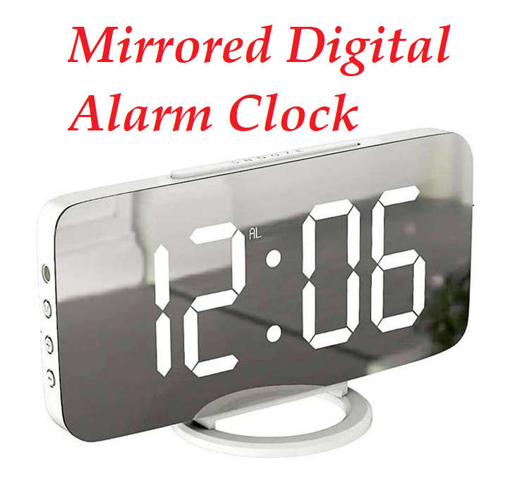 Large LED Mirrored Digital Alarm Clock with Dual USB