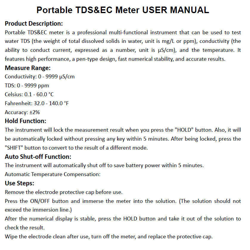 Digital TDS Water Quality Purity Tester - Total Dissolved Solids